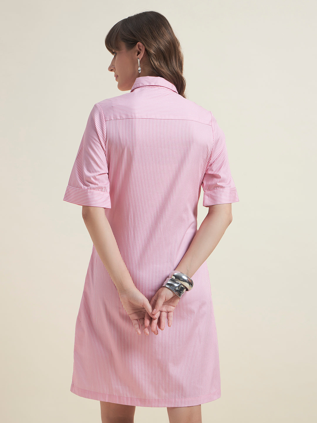 Beatnik Pink Cotton Shirt Dress for Women