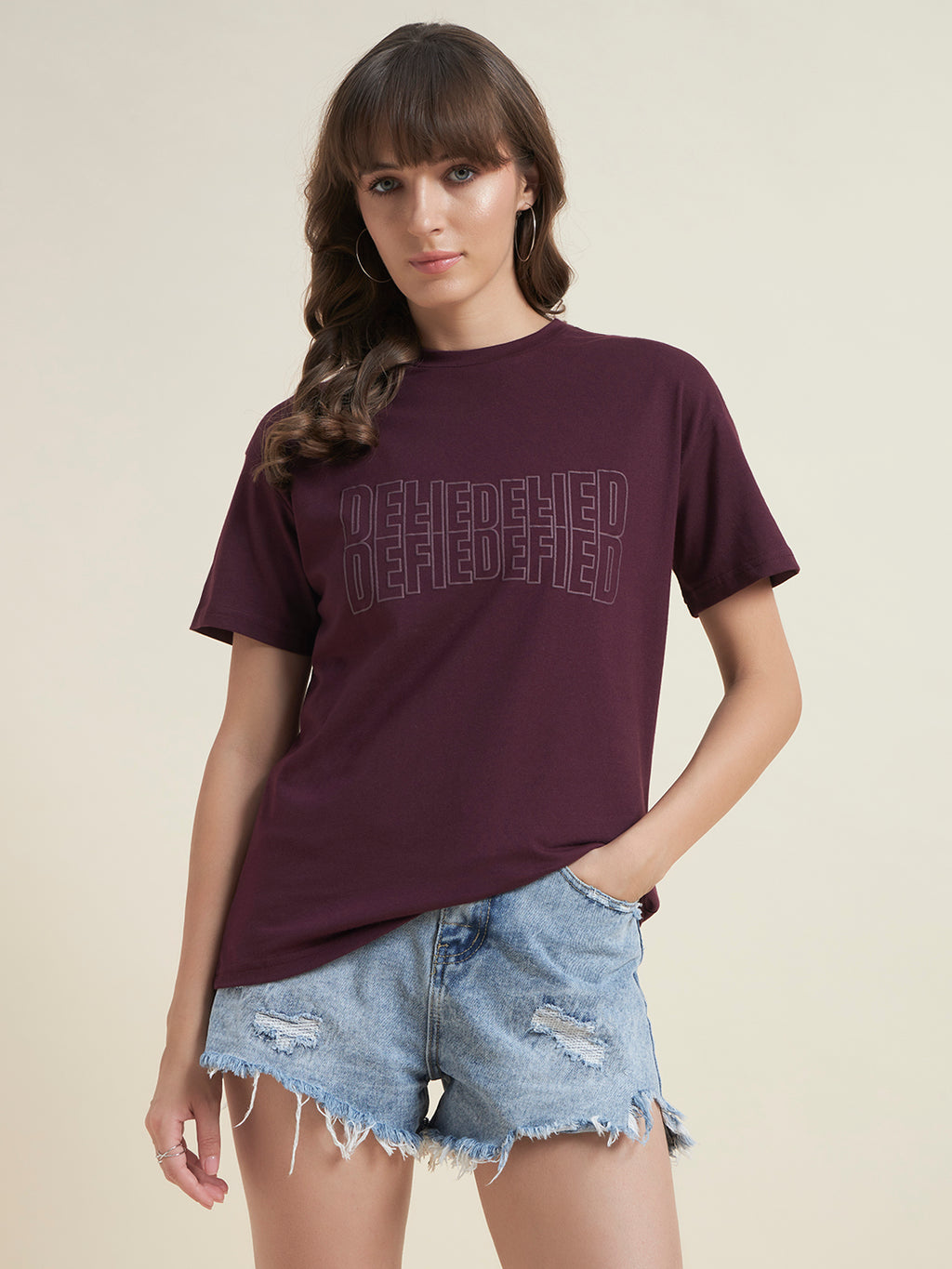 Beatnik Maroon Stylish Everyday Wear T-Shirt for Women