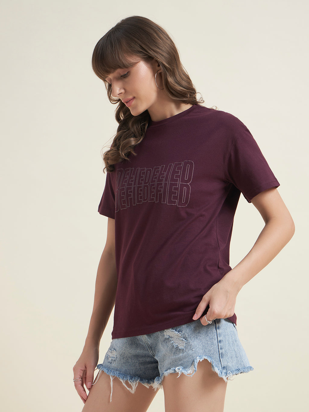Beatnik Maroon Stylish Everyday Wear T-Shirt for Women