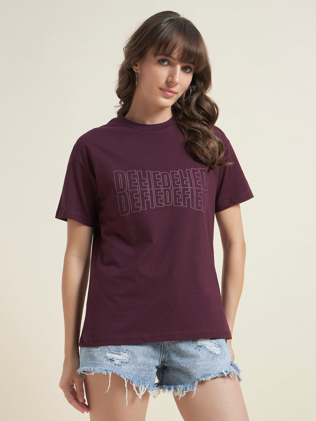 Beatnik Maroon Stylish Everyday Wear T-Shirt for Women