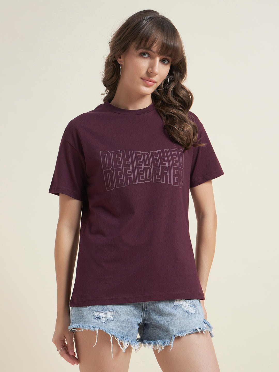 Beatnik Maroon Stylish Everyday Wear T-Shirt for Women