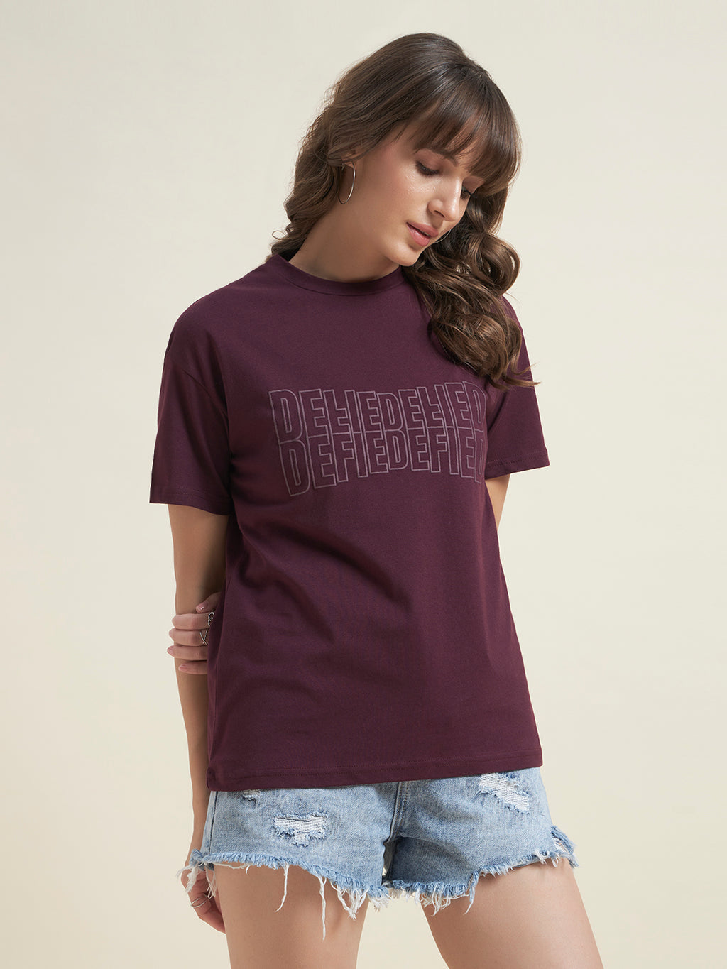 Beatnik Maroon Stylish Everyday Wear T-Shirt for Women