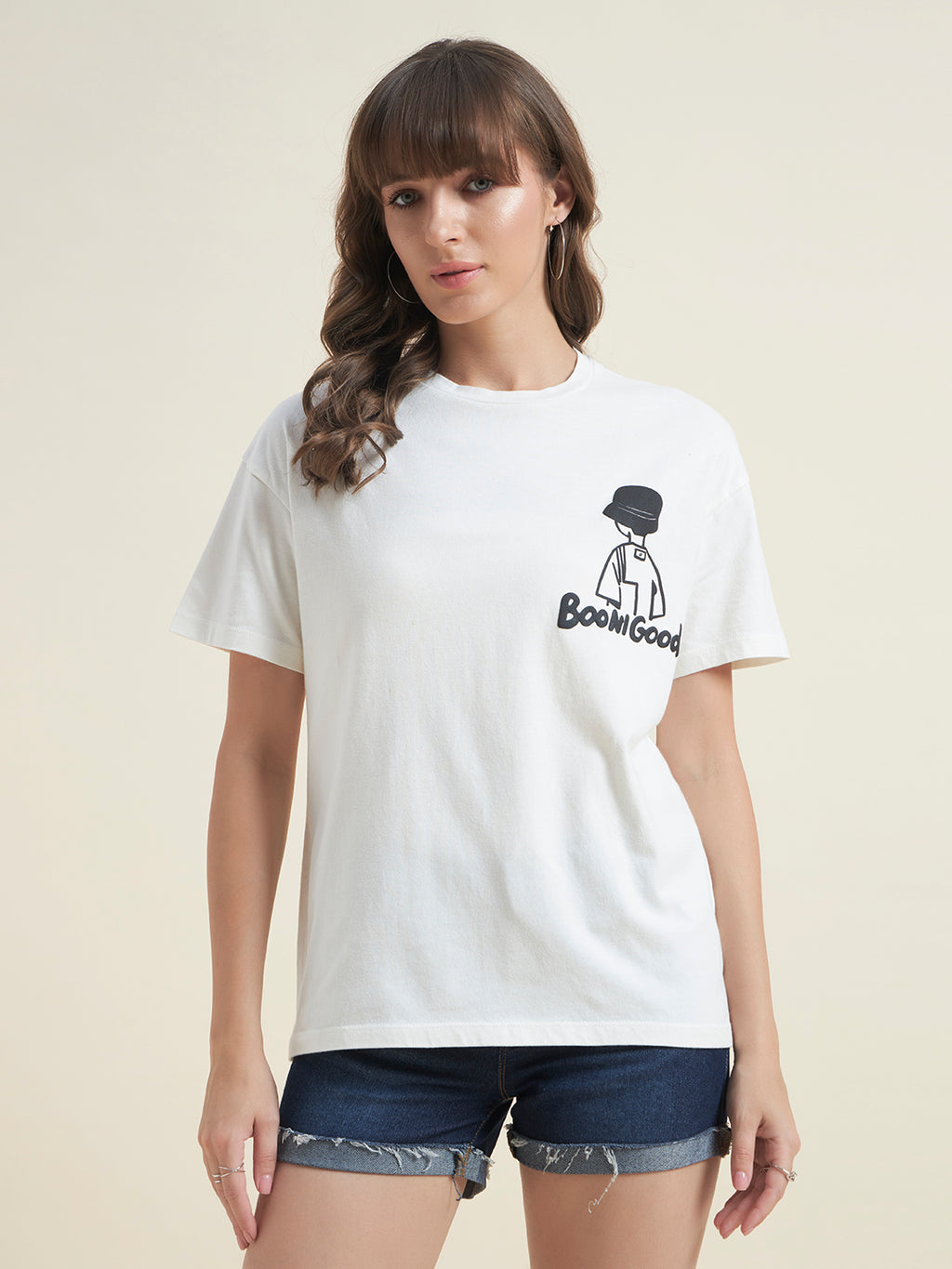 Beatnik White Comfortable T-Shirt for Women