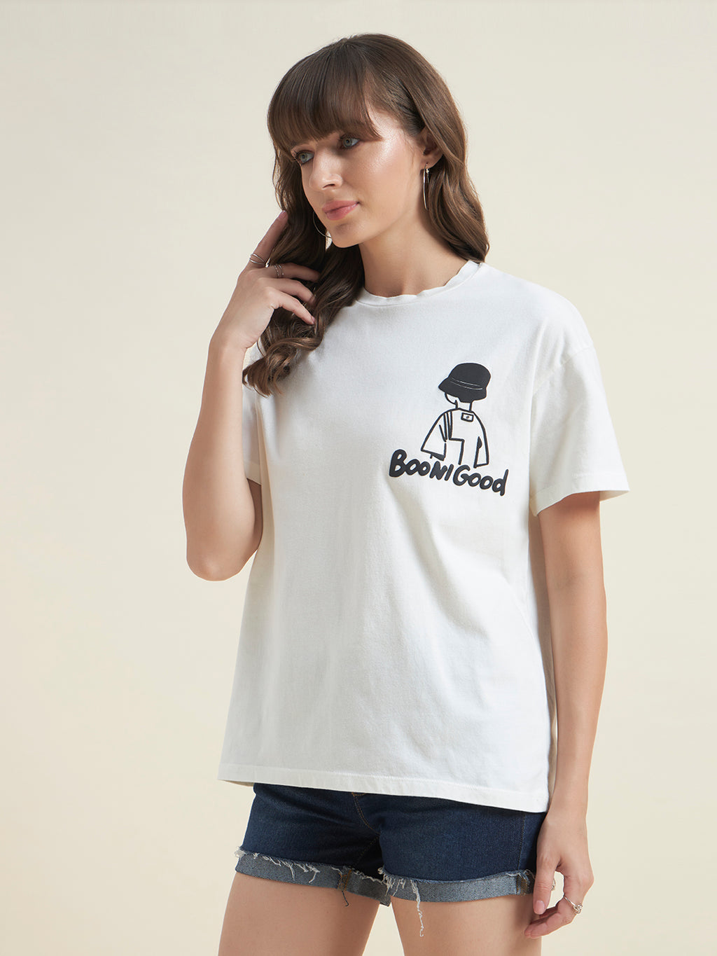 Beatnik White Comfortable T-Shirt for Women