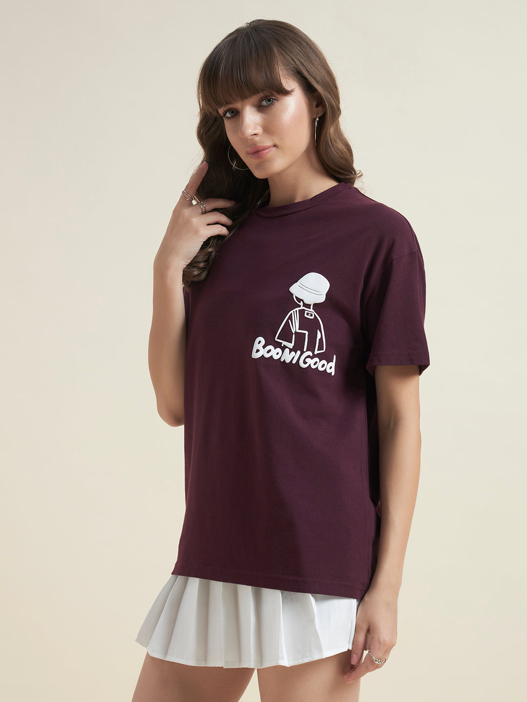 Beatnik Maroon Comfortable T-Shirt for Women