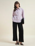 Beatnik Women Pink Oversized Poplin Striped Cuffed Sleeve Western Formal Shirt