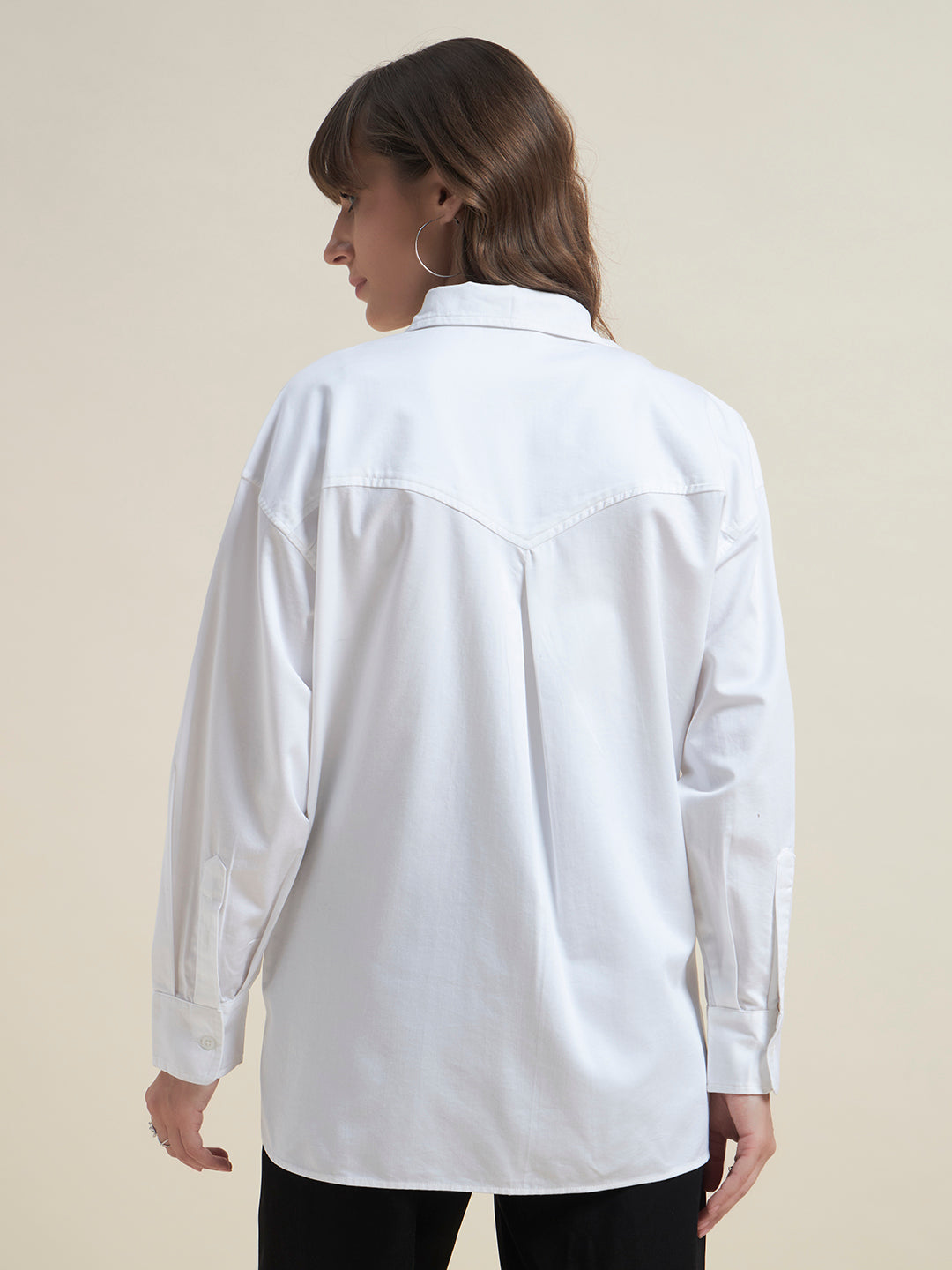 Beatnik Women White Oversized Poplin Full Sleeve Office Wear Formal Shirt