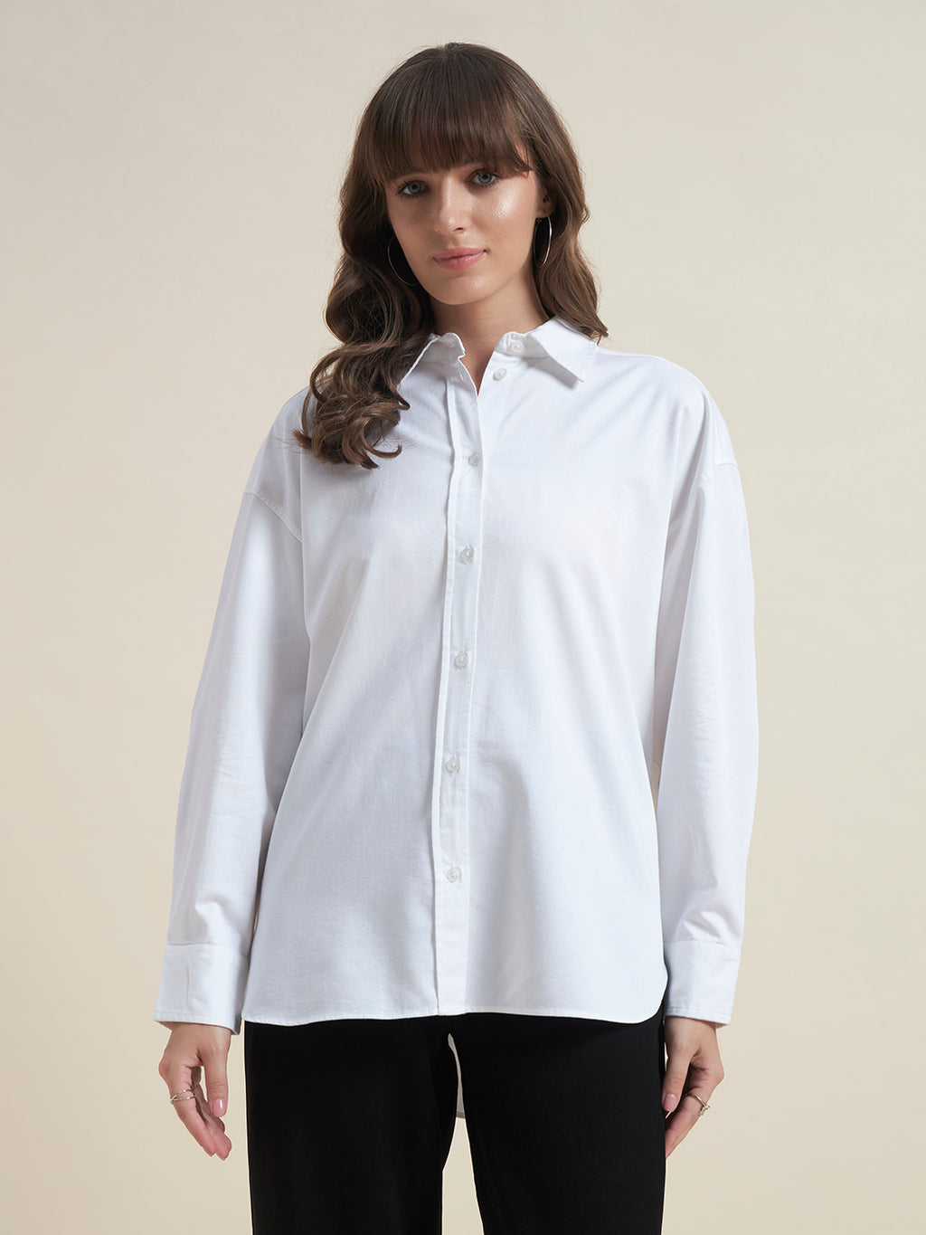 Beatnik Women White Oversized Poplin Full Sleeve Office Wear Formal Shirt