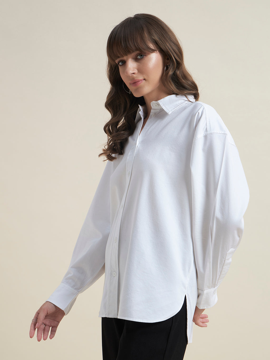 Beatnik Women White Oversized Poplin Full Sleeve Office Wear Formal Shirt