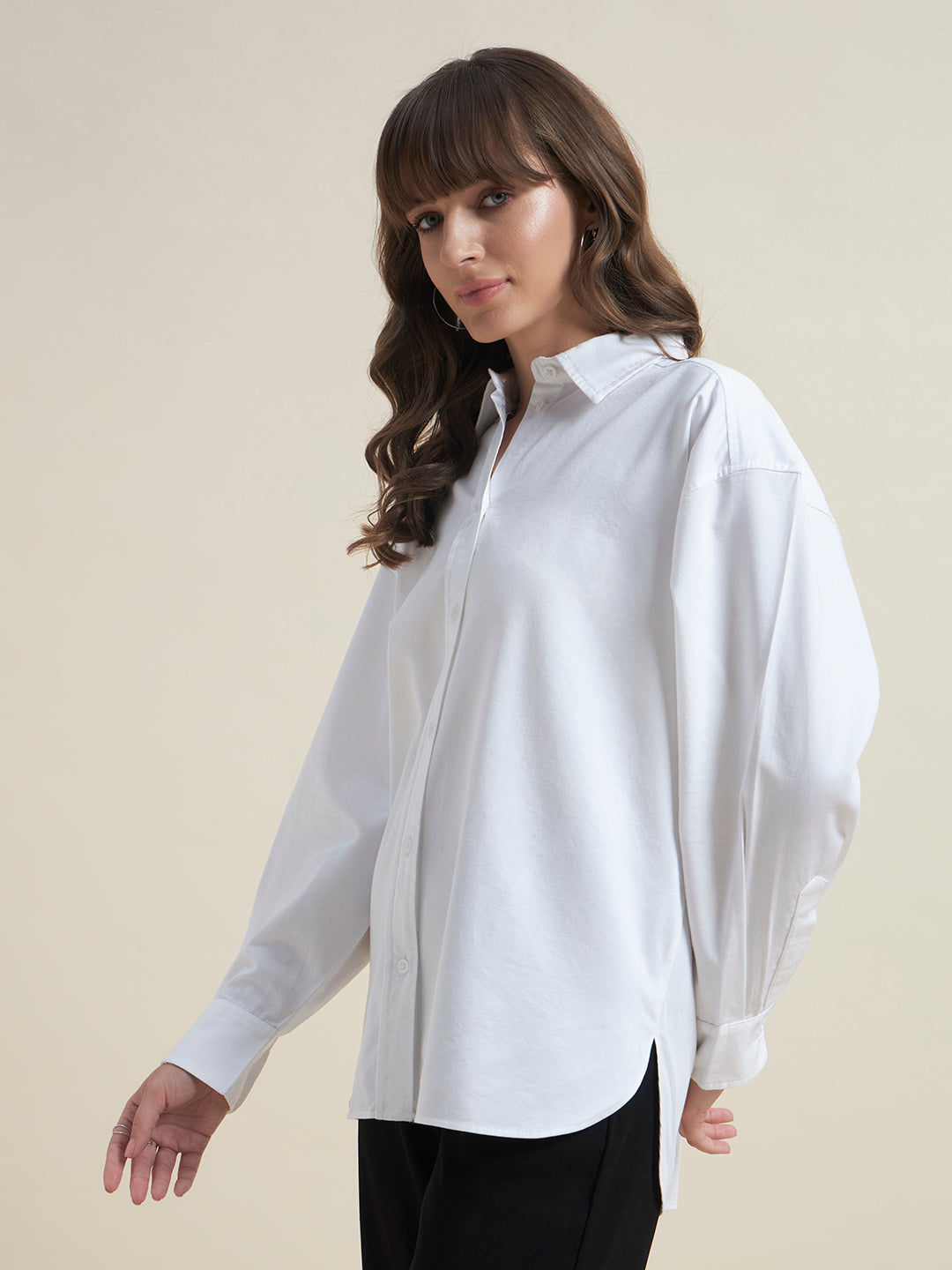 Beatnik Women White Oversized Poplin Full Sleeve Office Wear Formal Shirt