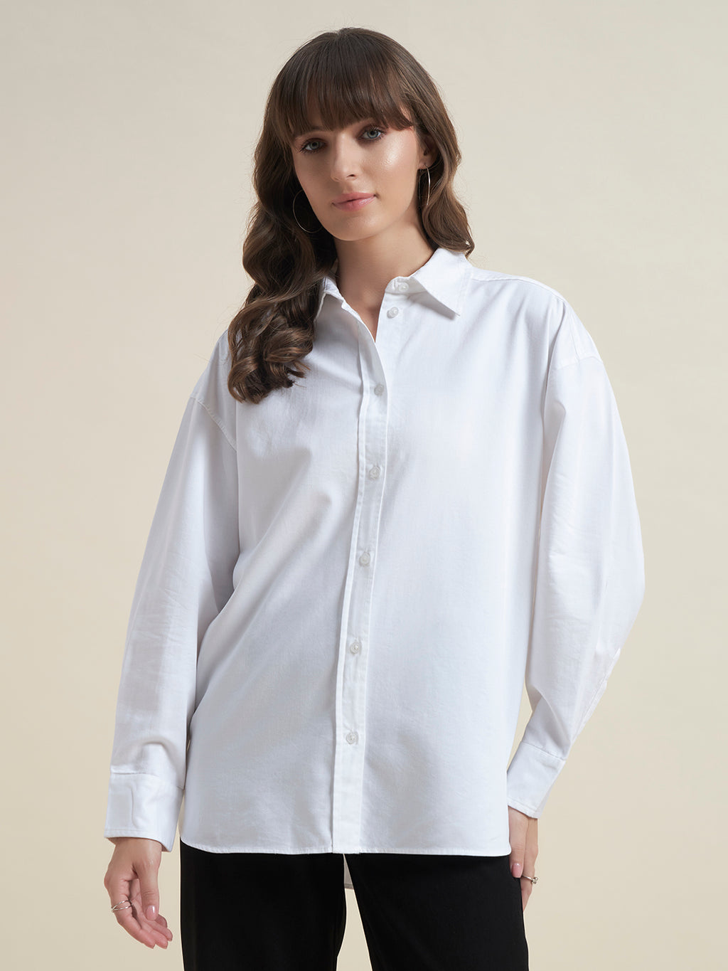 Beatnik Women White Oversized Poplin Full Sleeve Office Wear Formal Shirt