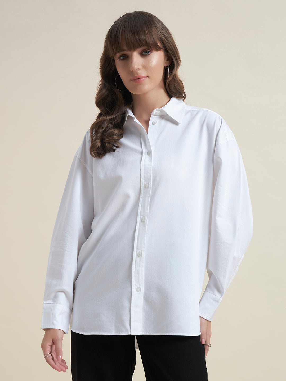Beatnik Women White Oversized Poplin Full Sleeve Office Wear Formal Shirt