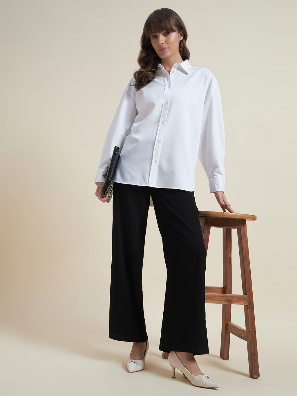 Beatnik Women White Oversized Poplin Full Sleeve Office Wear Formal Shirt