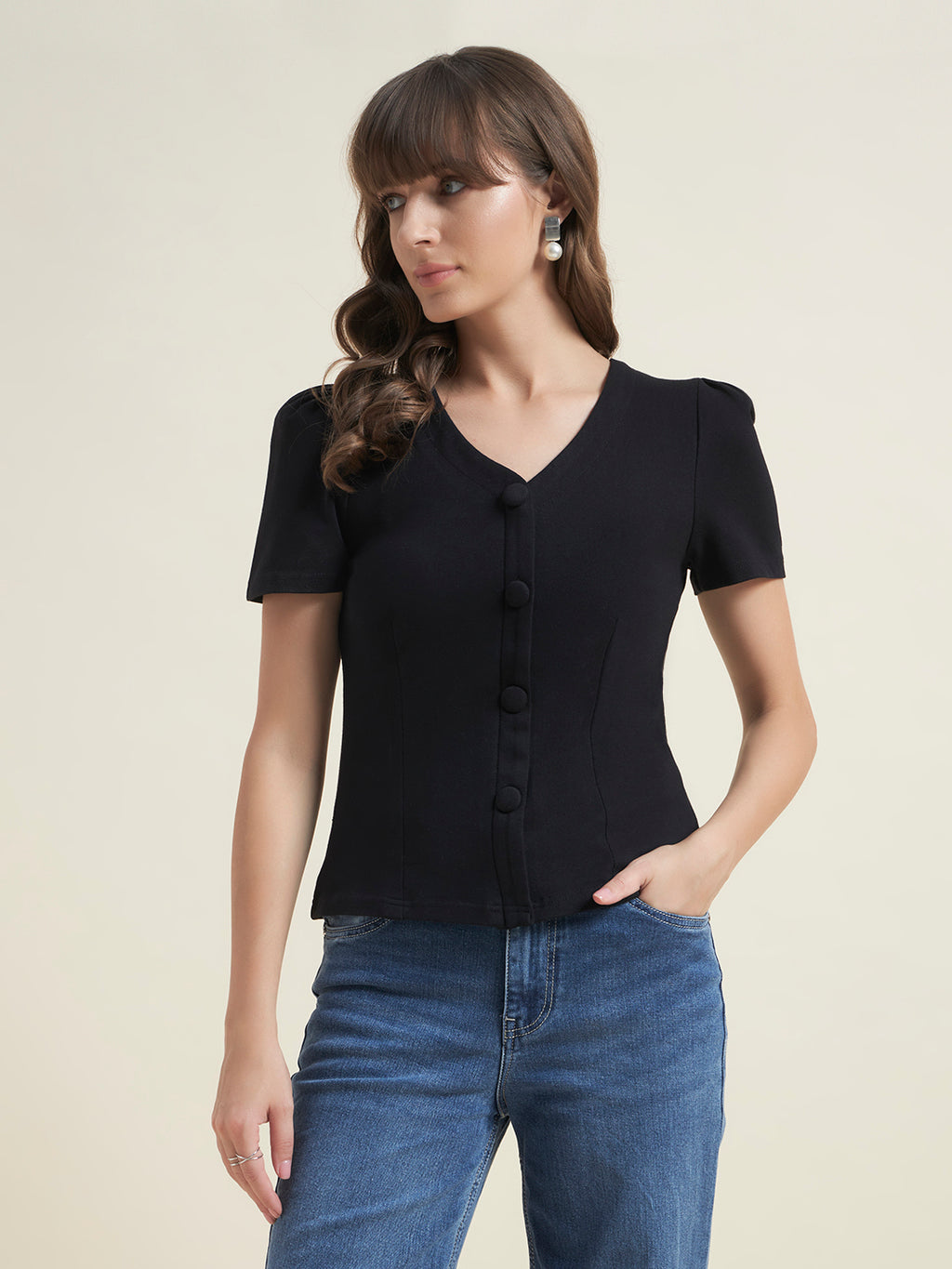 Beatnik Black Shirt Style Top for Women