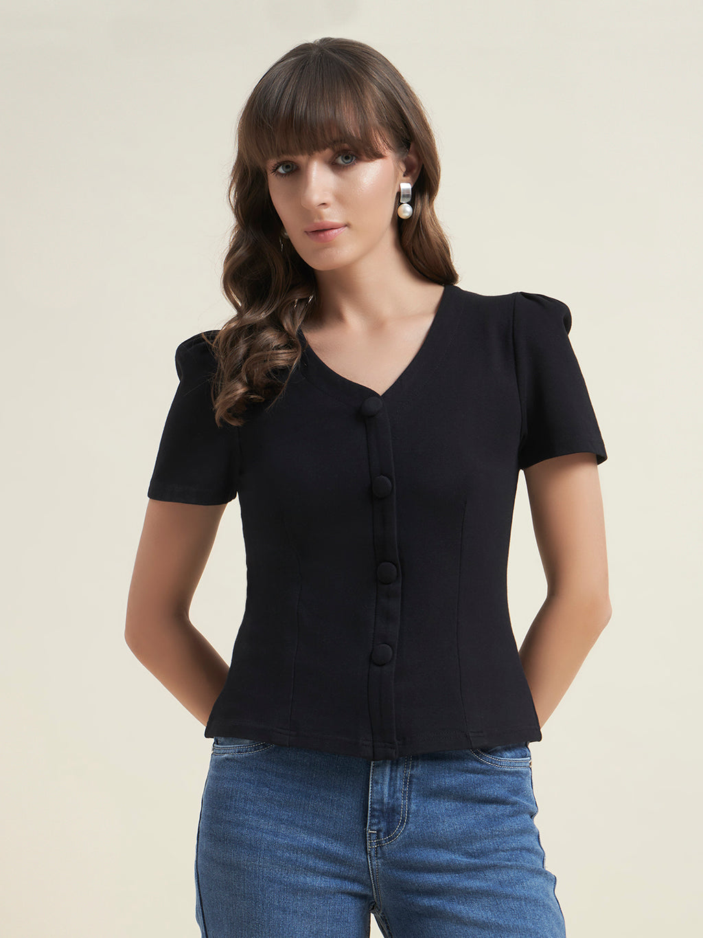 Beatnik Black Shirt Style Top for Women