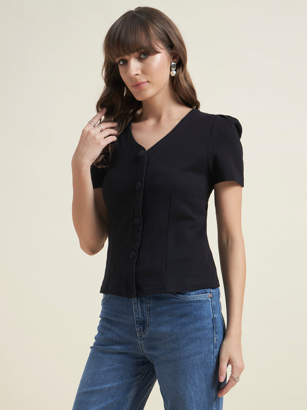 Beatnik Black Shirt Style Top for Women