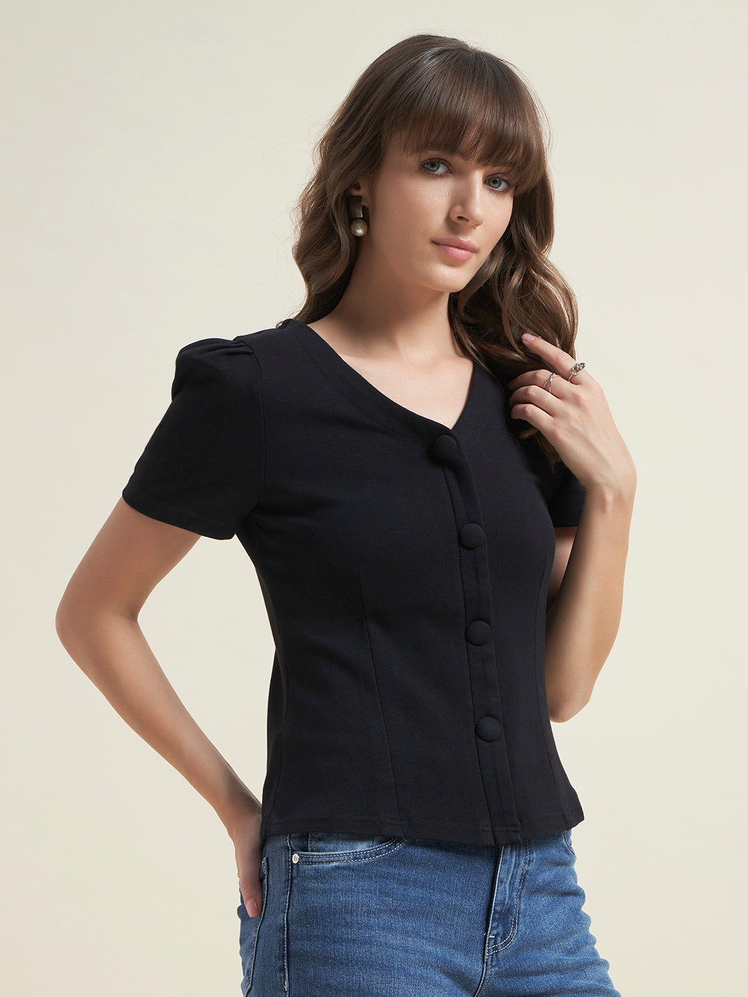 Beatnik Black Shirt Style Top for Women