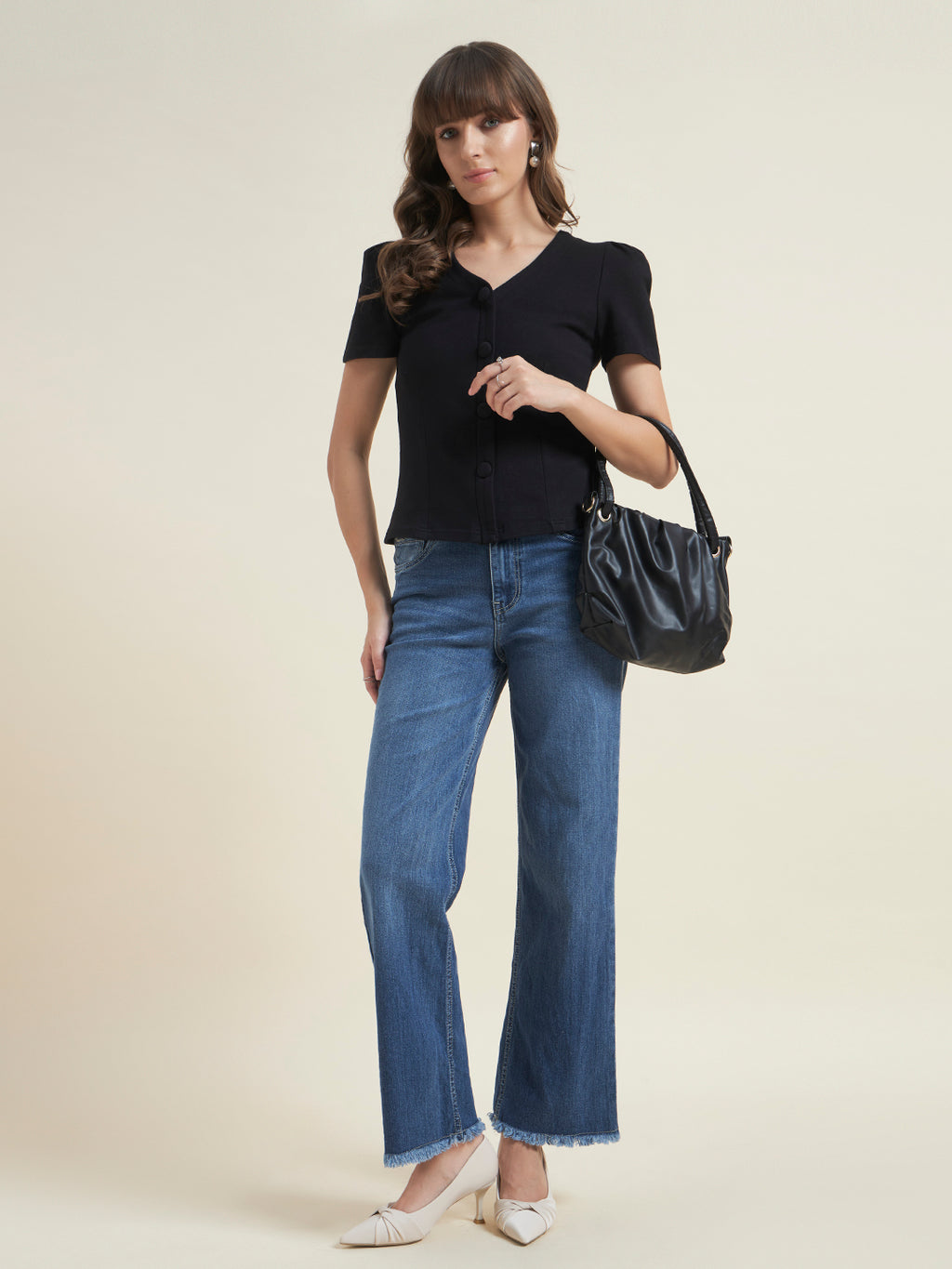 Beatnik Black Shirt Style Top for Women