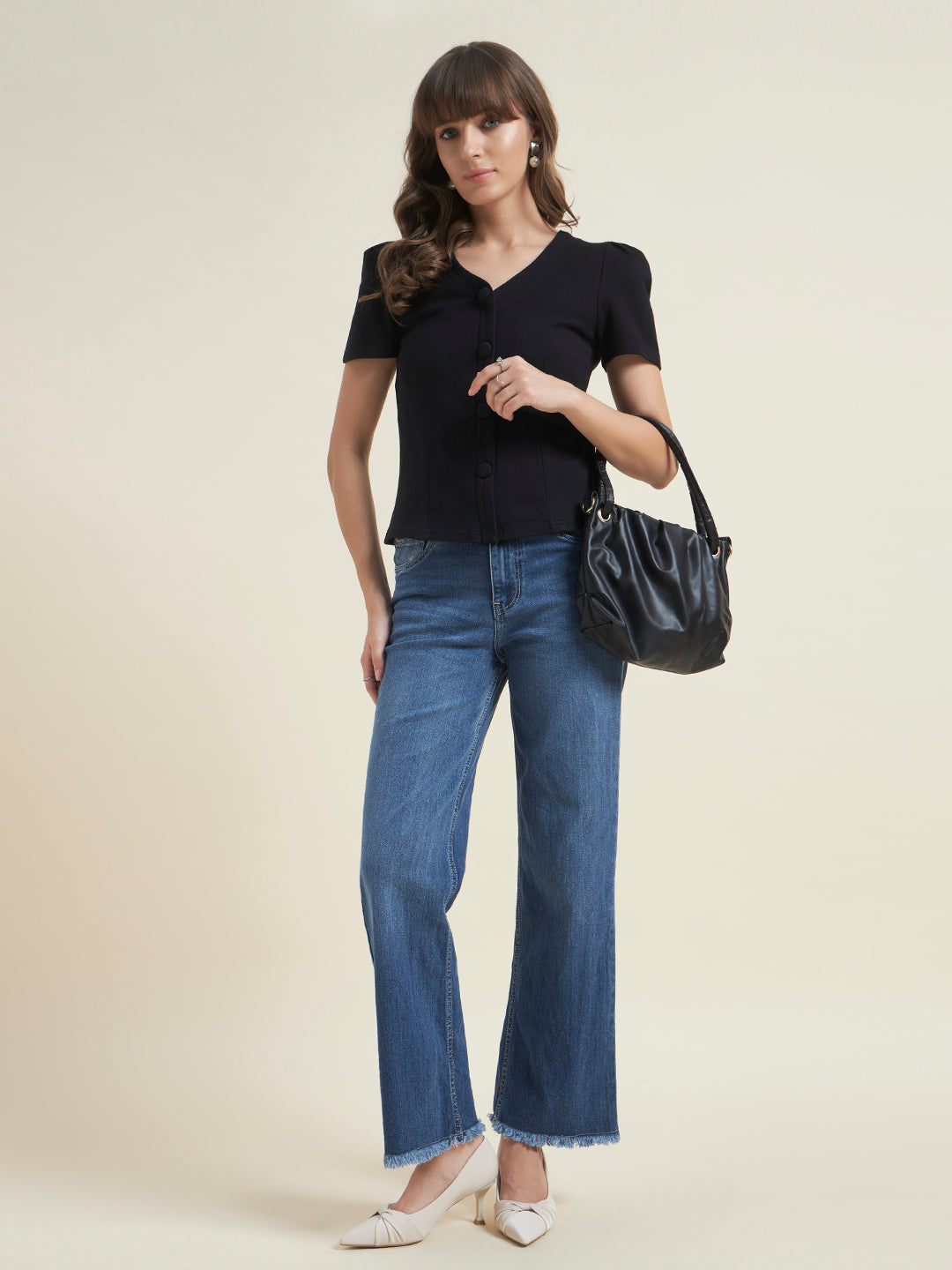 Beatnik Black Shirt Style Top for Women