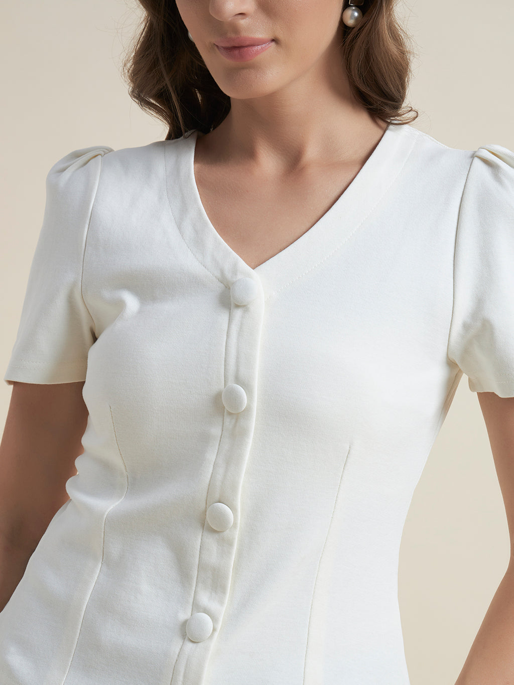 Beatnik Off White Shirt Style Top for Women
