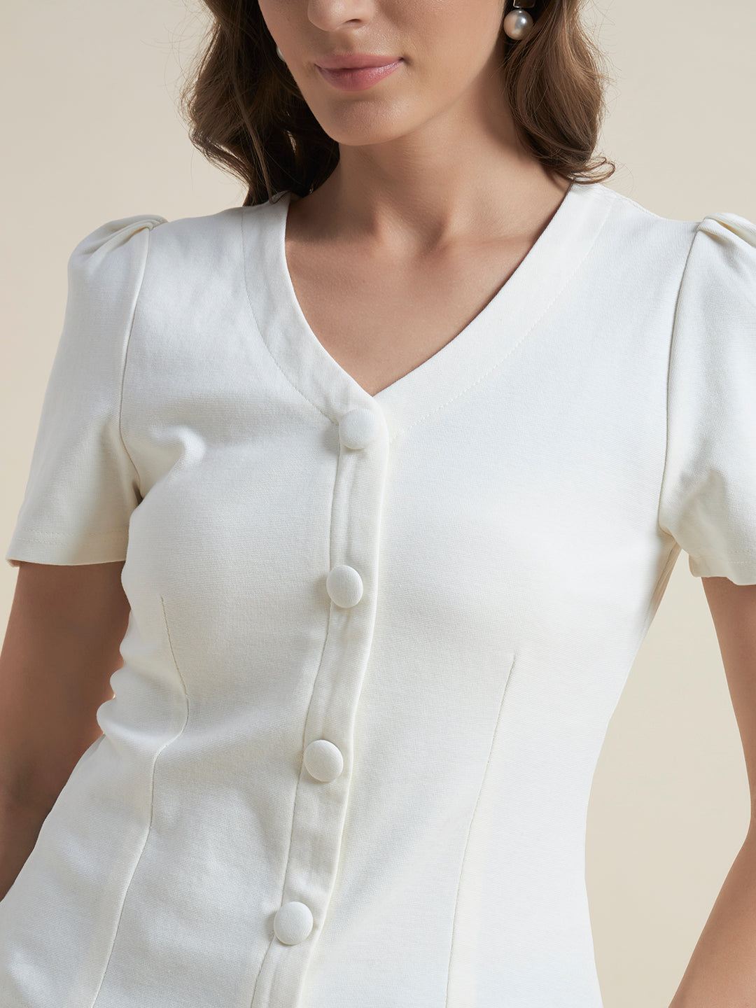 Beatnik Off White Shirt Style Top for Women