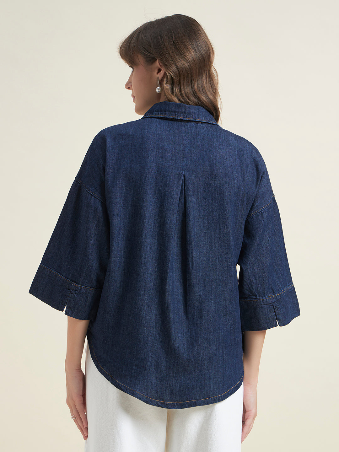 Beatnik Womens Oversized Solid Western Denim Shirt