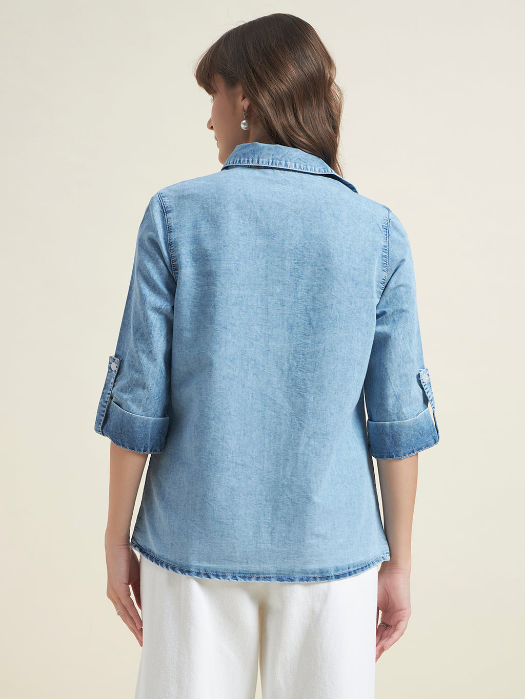 Beatnik Womens Regular Solid Denim Formal Shirt