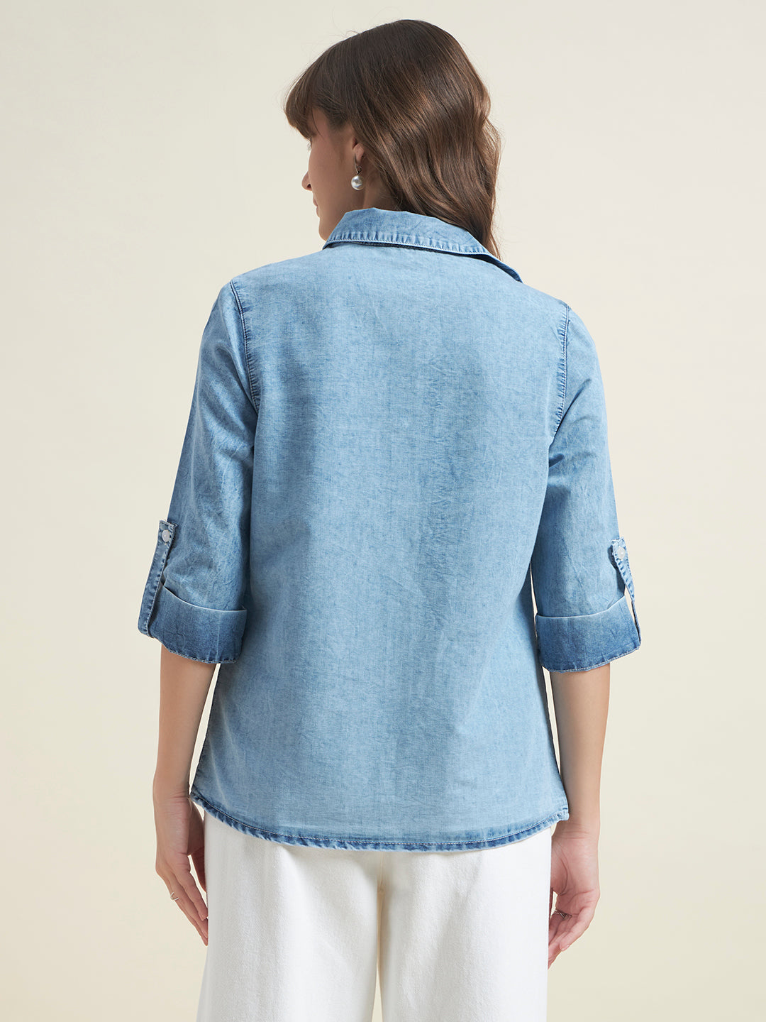 Beatnik Womens Regular Solid Denim Formal Shirt