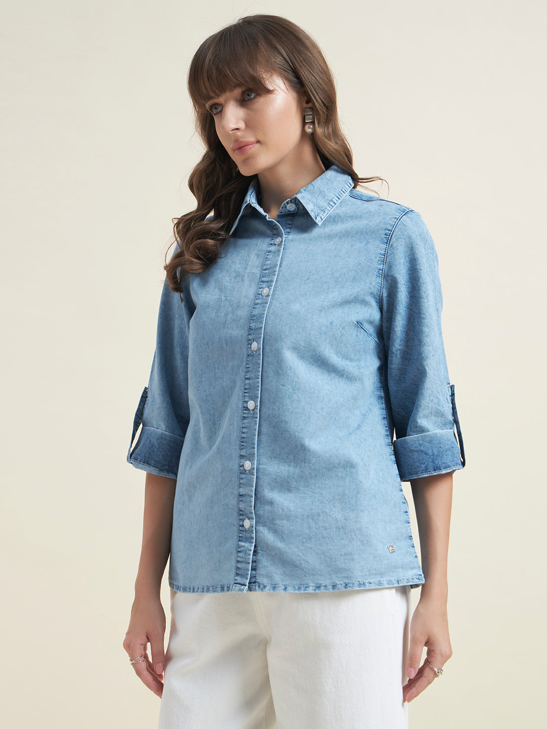 Beatnik Womens Regular Solid Denim Formal Shirt