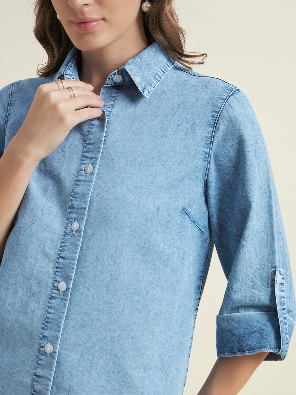 Beatnik Womens Regular Solid Denim Formal Shirt