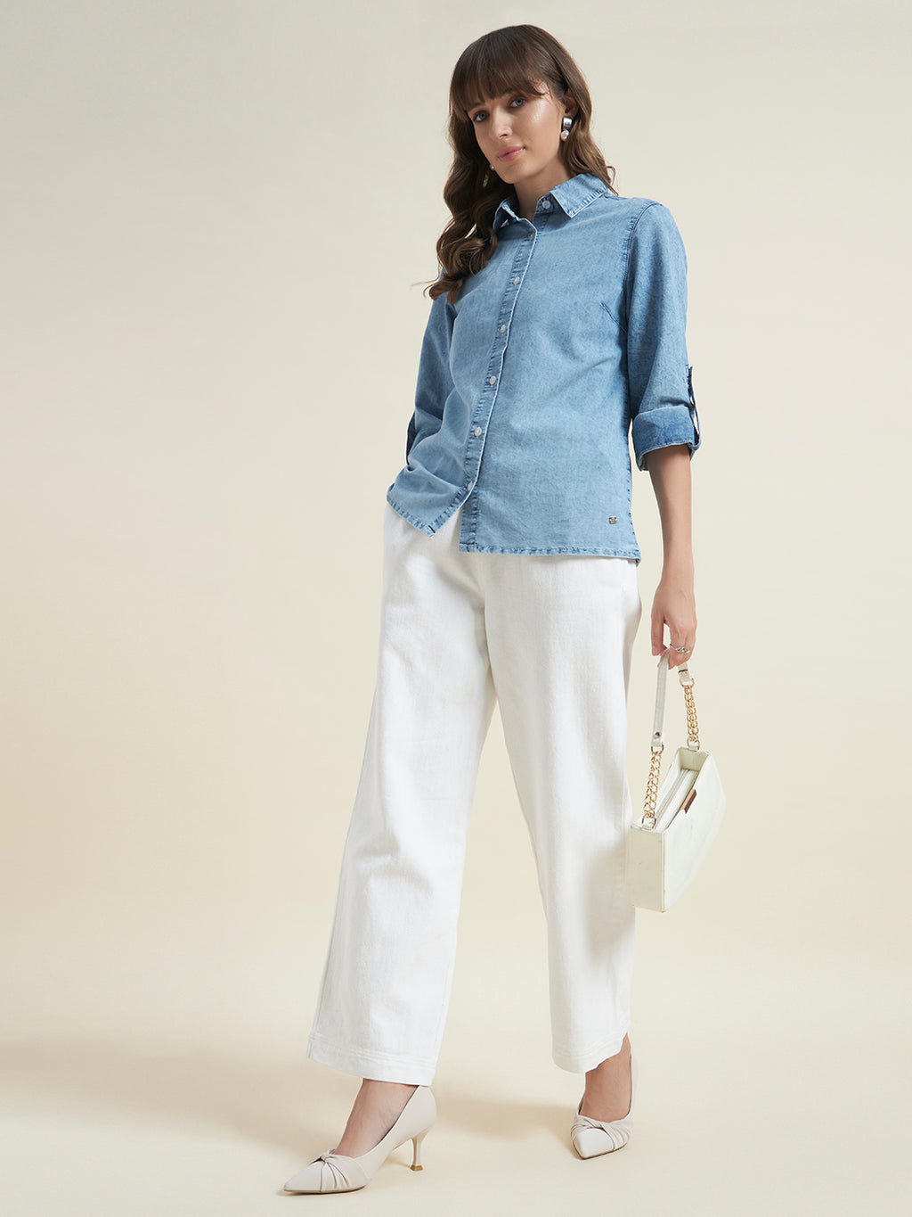 Beatnik Womens Regular Solid Denim Formal Shirt