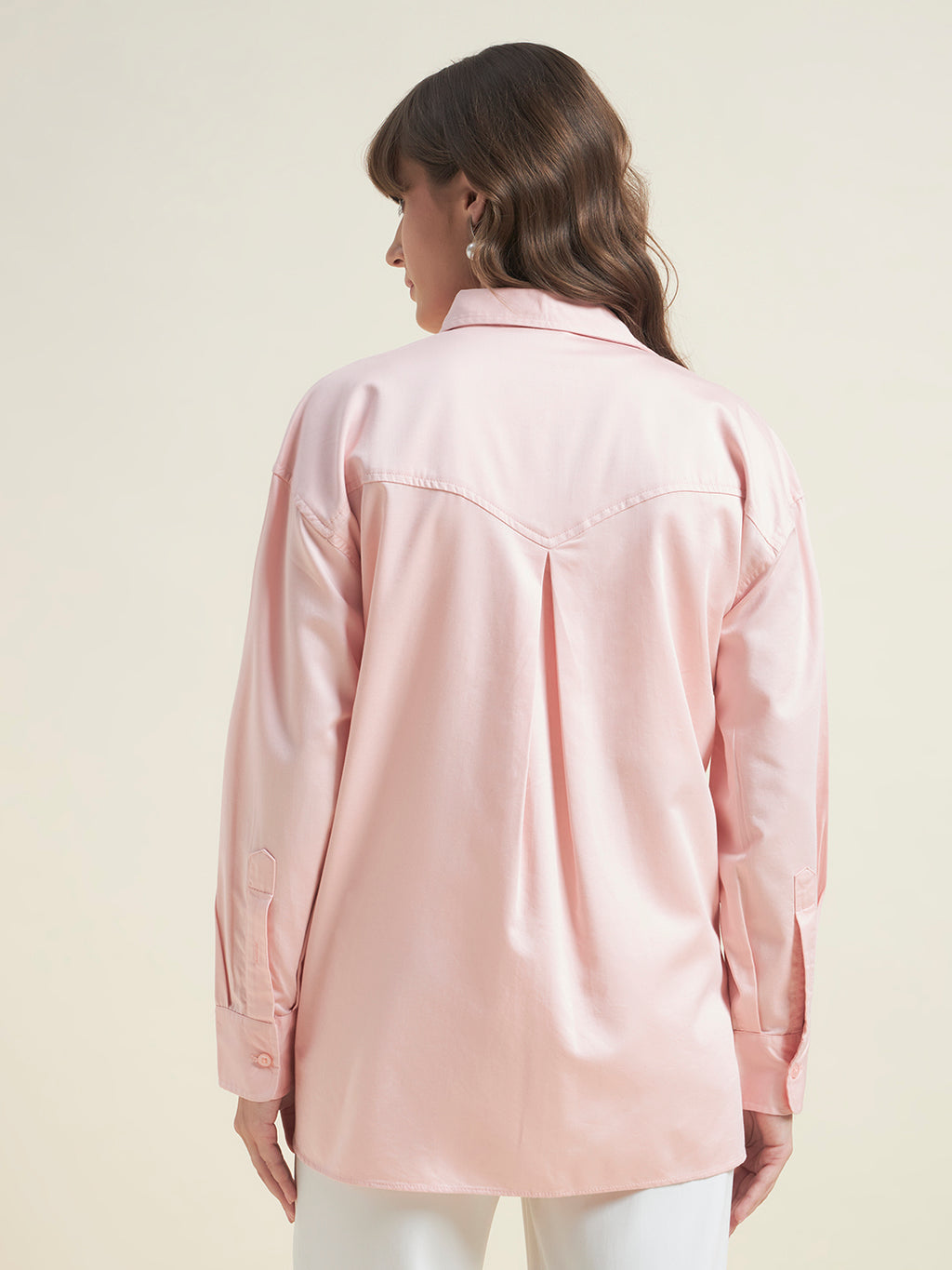 Beatnik Women Pink Oversized Poplin Full Sleeve Office Wear Formal Shirt