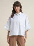 Beatnik Women White Oversized Tencel 3/4 Flared Sleeve Casual Western Shirt