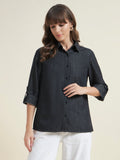 Charcoal Spread Collar Formal Shirt