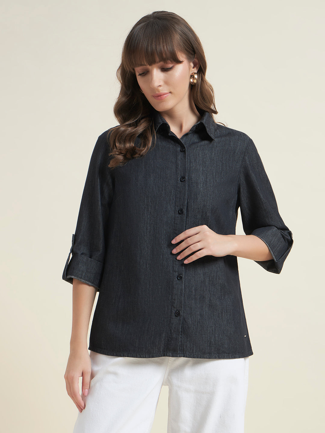 Charcoal Spread Collar Formal Shirt