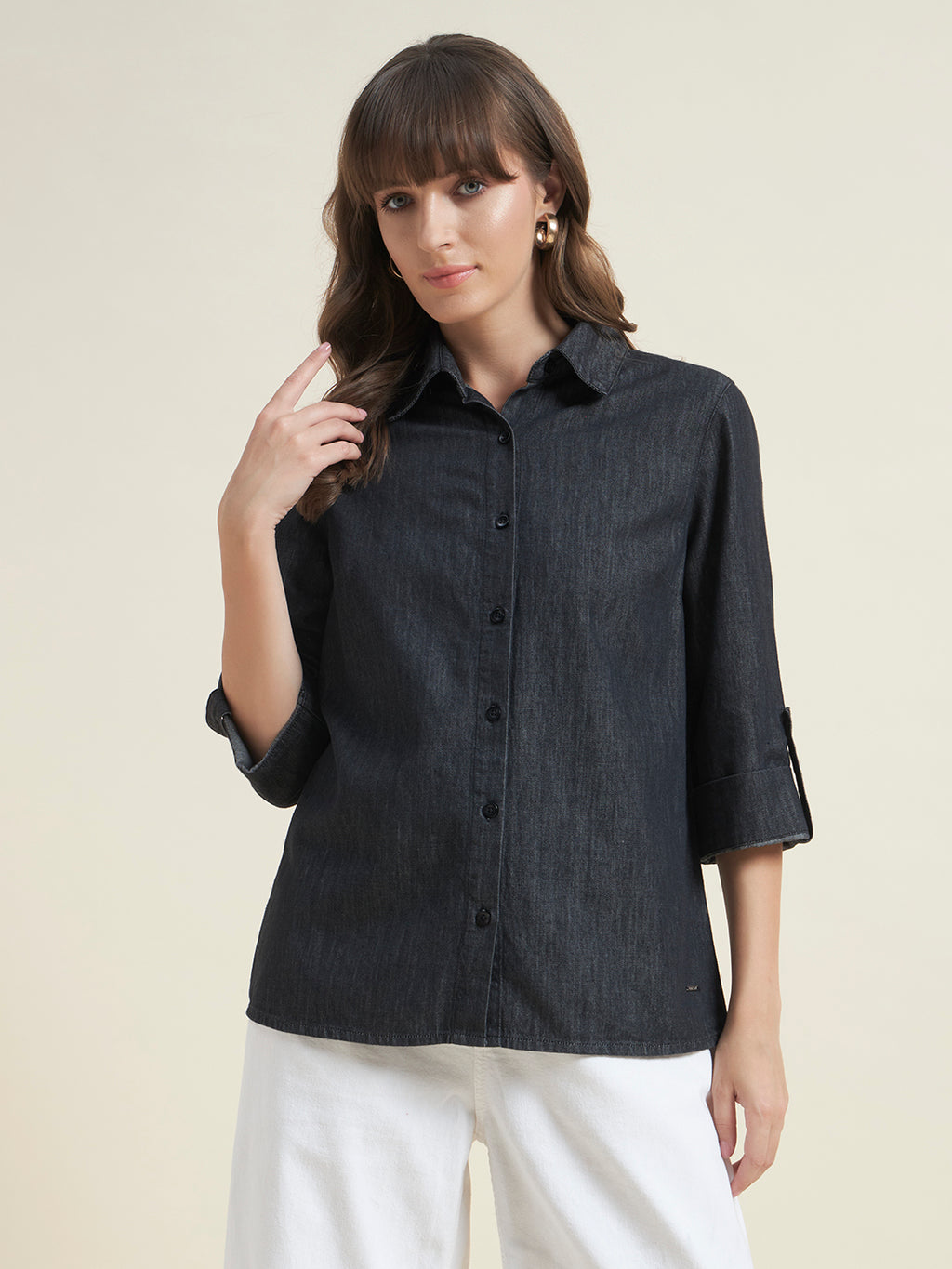 Charcoal Spread Collar Formal Shirt