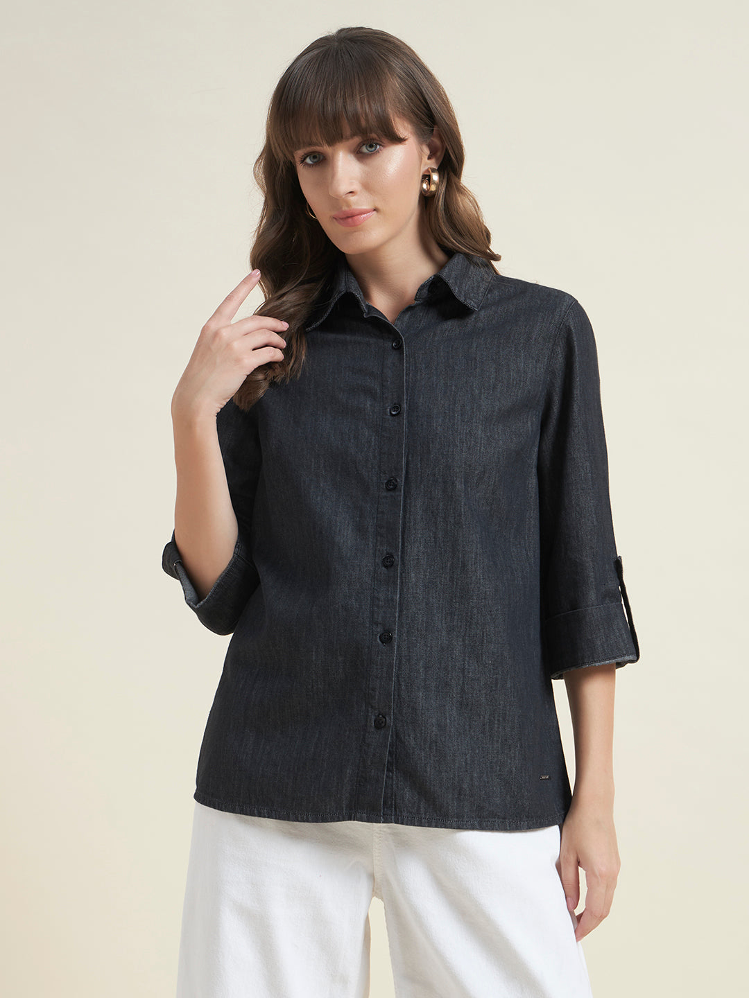Charcoal Spread Collar Formal Shirt