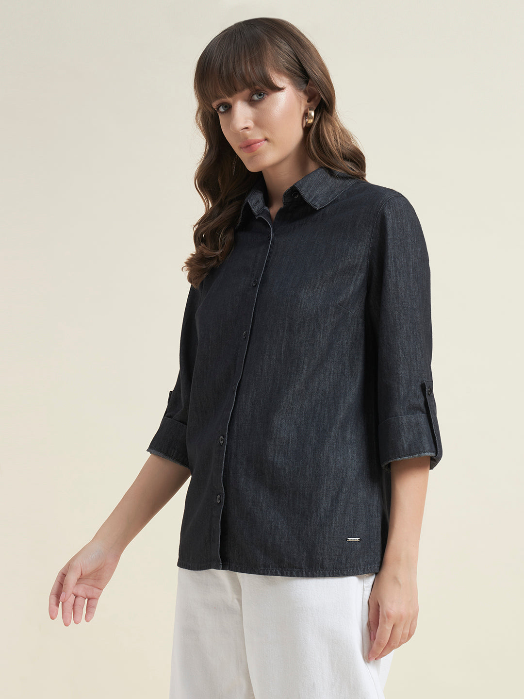 Charcoal Spread Collar Formal Shirt