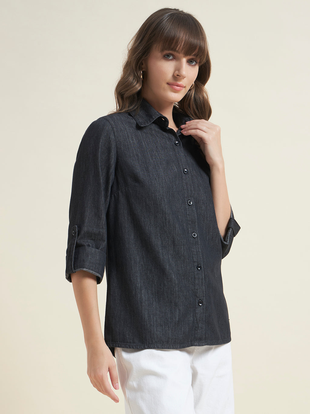 Charcoal Spread Collar Formal Shirt