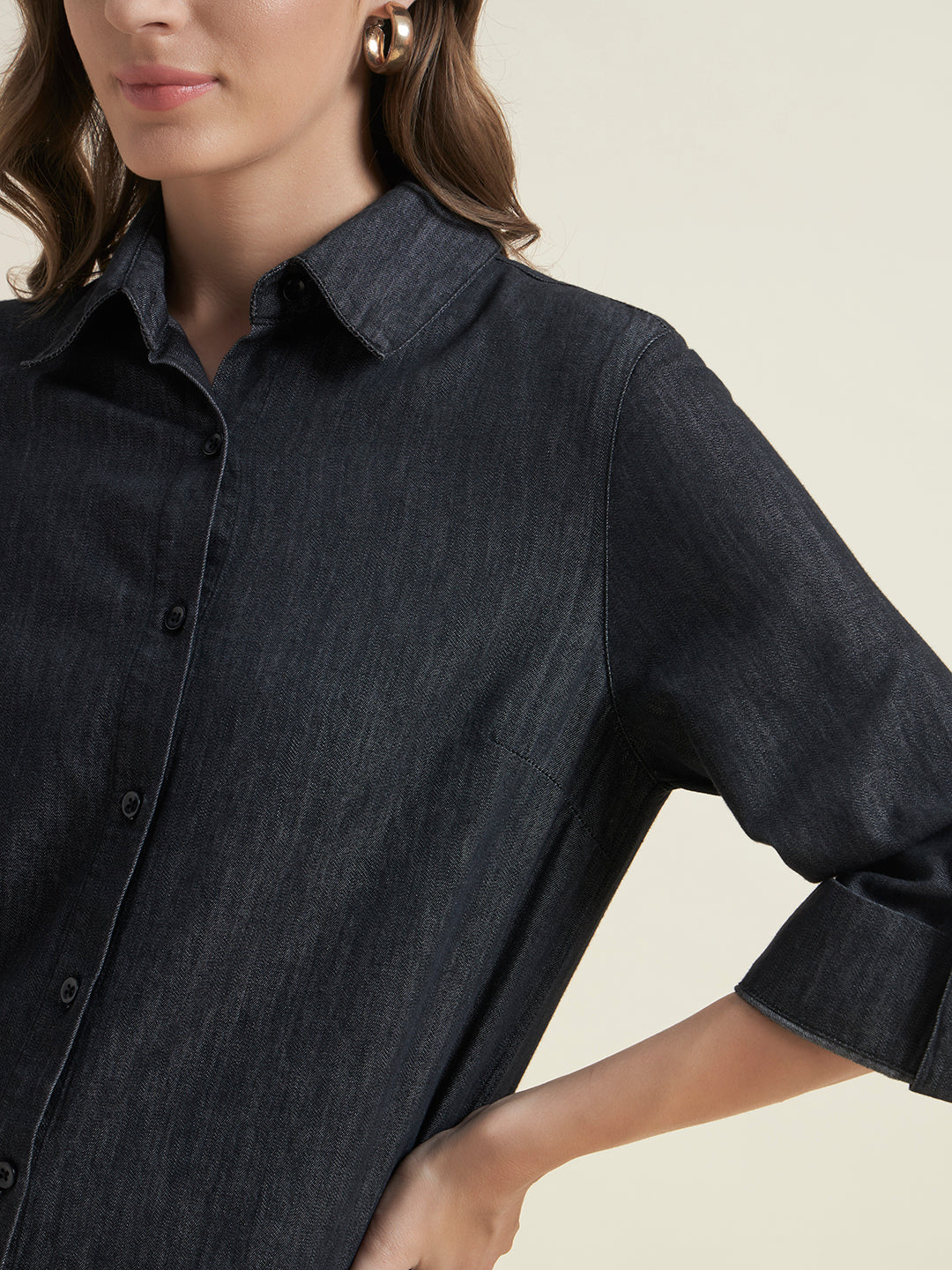 Charcoal Spread Collar Formal Shirt