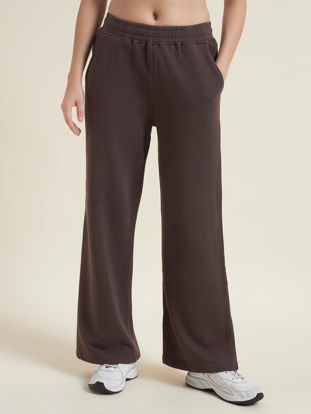 Brown Flared Pants Regular Trousers for Women