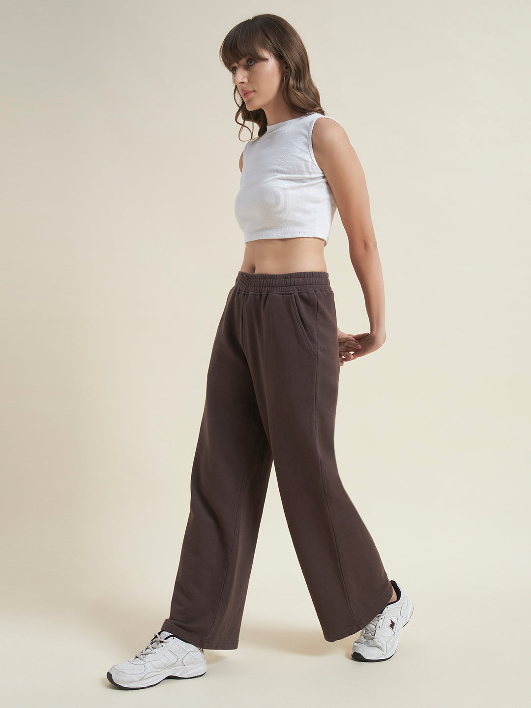 Brown Flared Pants Regular Trousers for Women