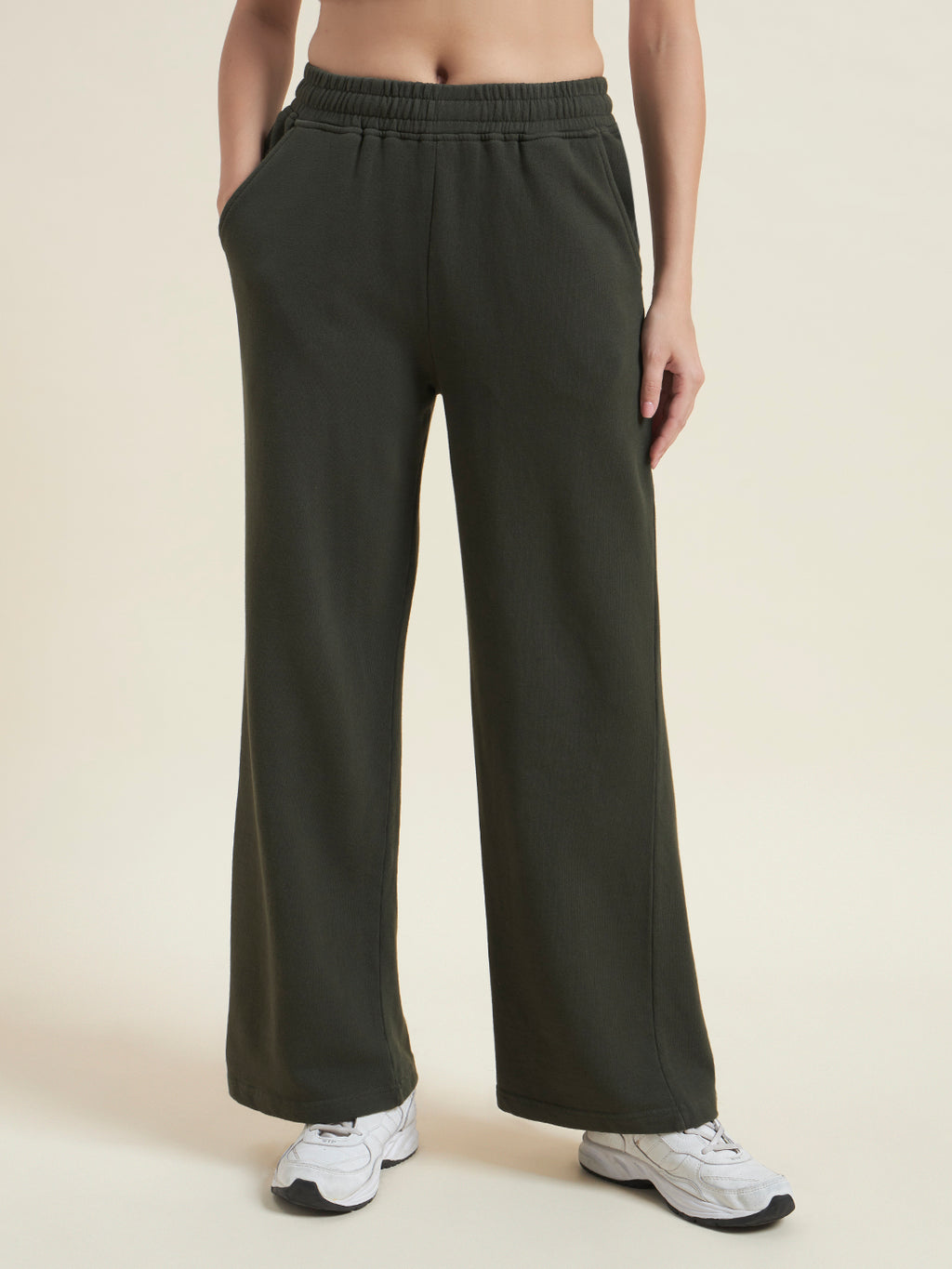 Olive Flared Pants Regular Trousers for Women