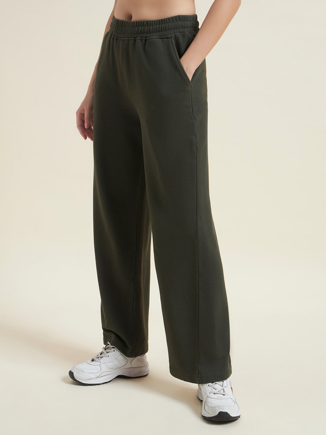 Olive Flared Pants Regular Trousers for Women