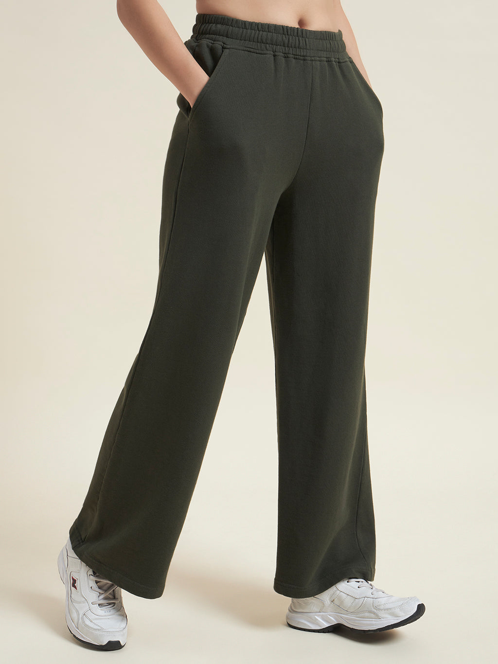Olive Flared Pants Regular Trousers for Women
