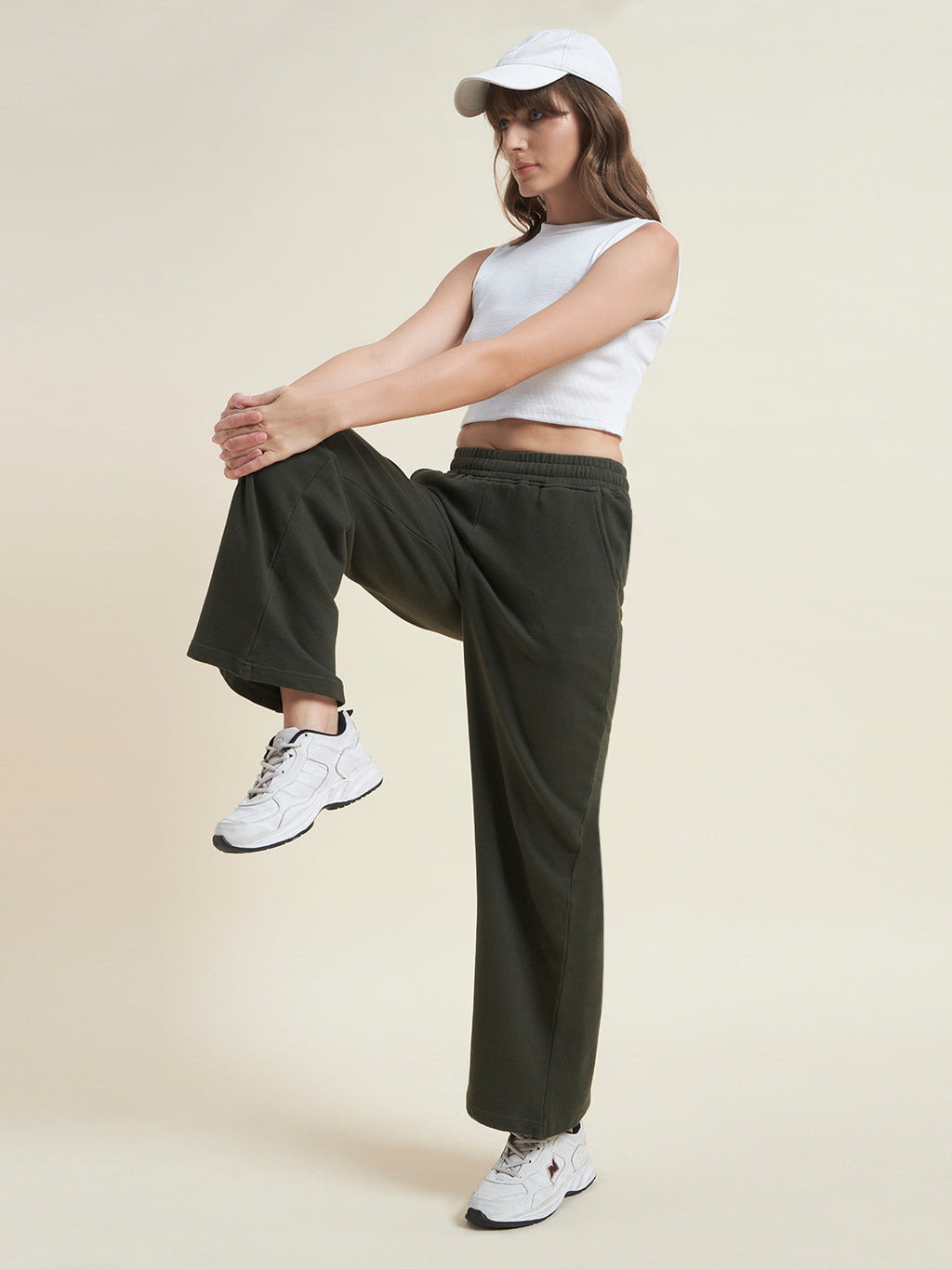 Olive Flared Pants Regular Trousers for Women