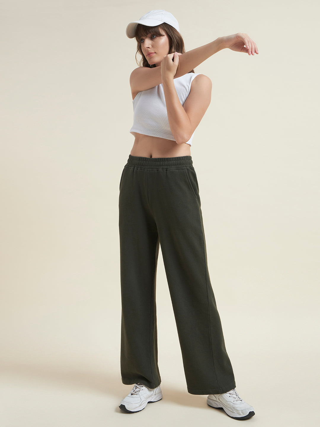 Olive Flared Pants Regular Trousers for Women
