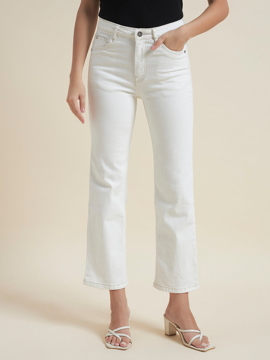 Beatnik Women White Solid Straight Fit jeans