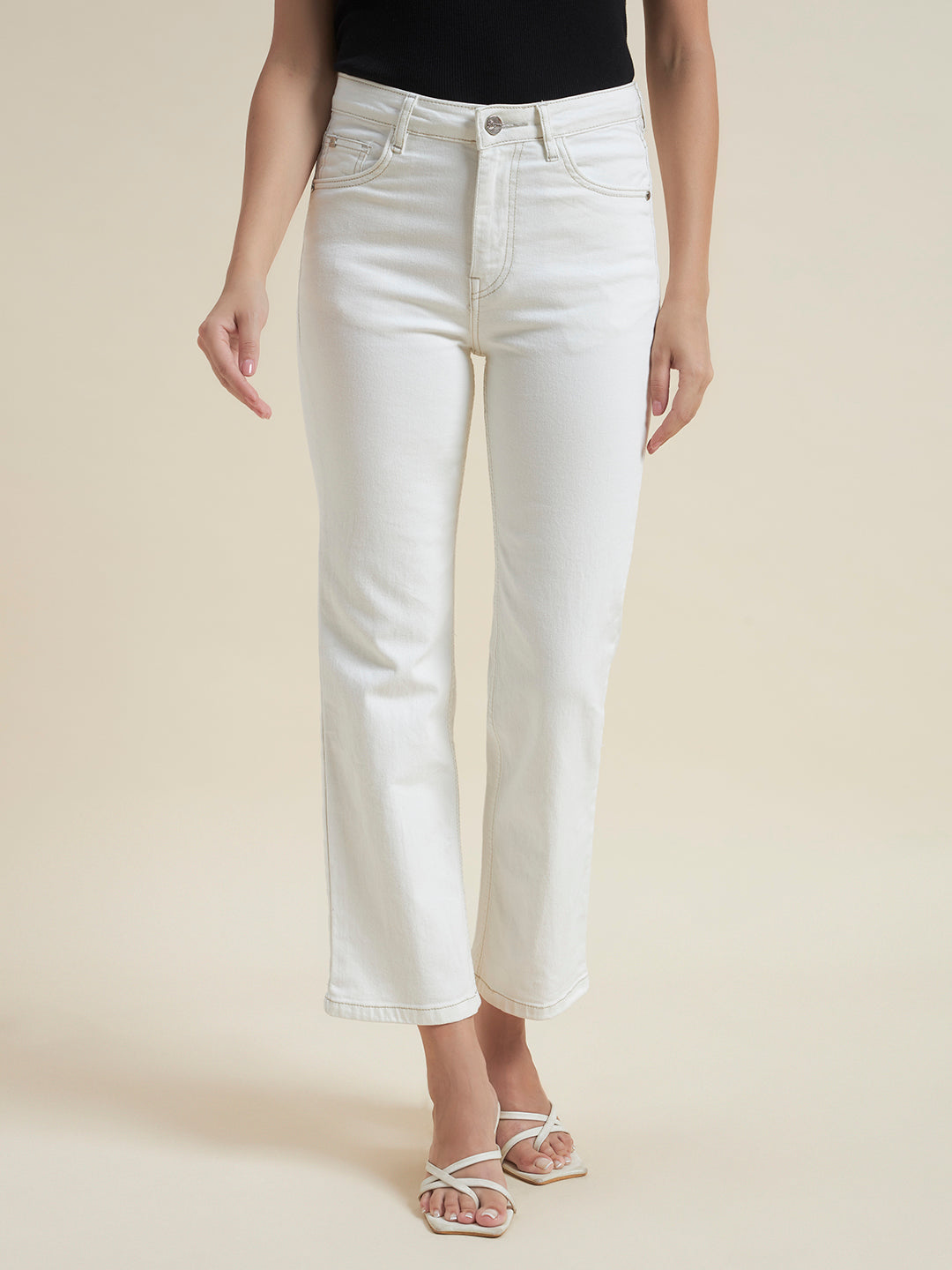 Beatnik Women White Solid Straight Fit jeans
