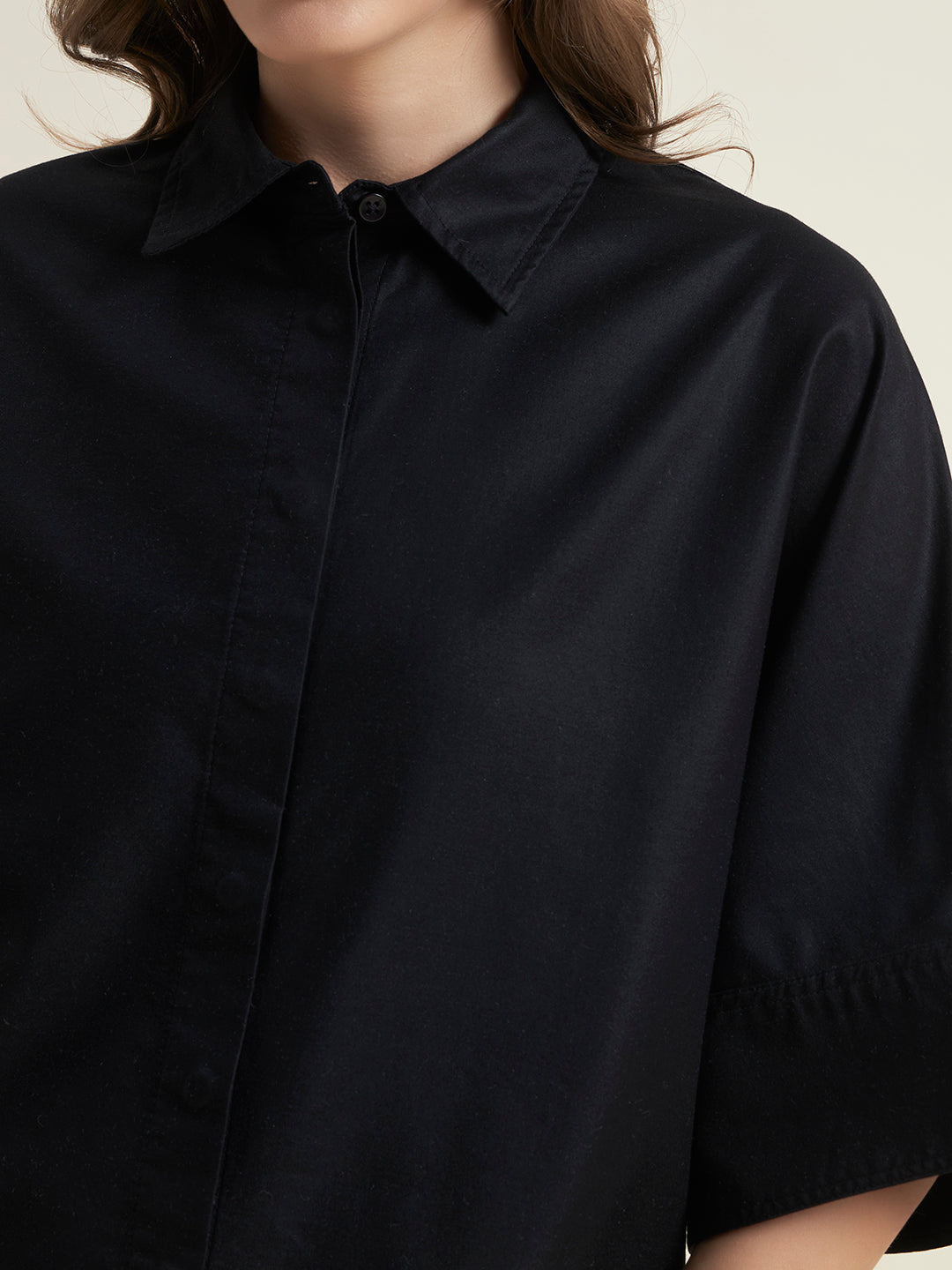 Beatnik Women Black Oversized Tencel 3/4 Flared Sleeve Casual Western Shirt